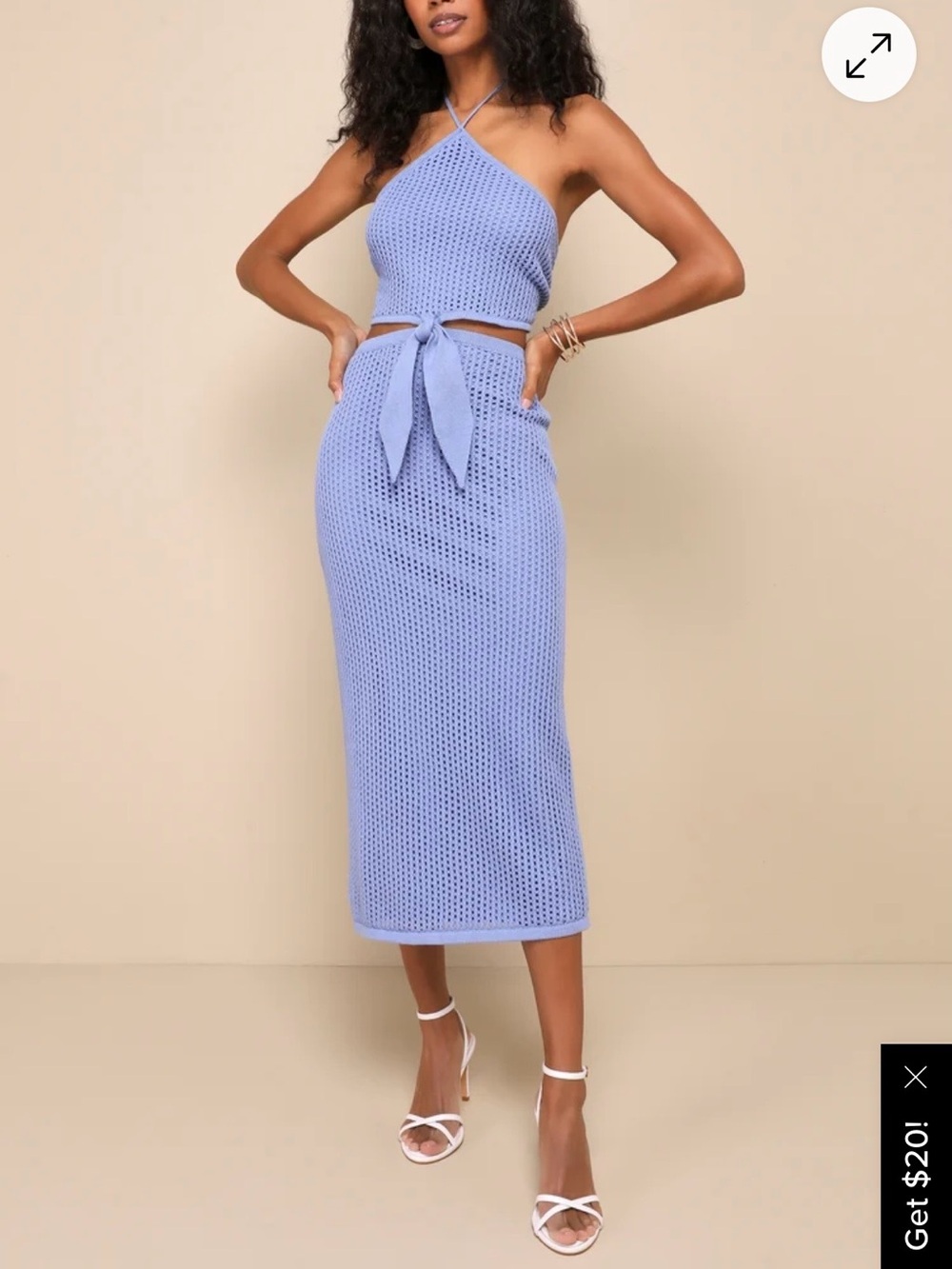 Lulu's periwinkle Crochet Tie-Front Midi Dress